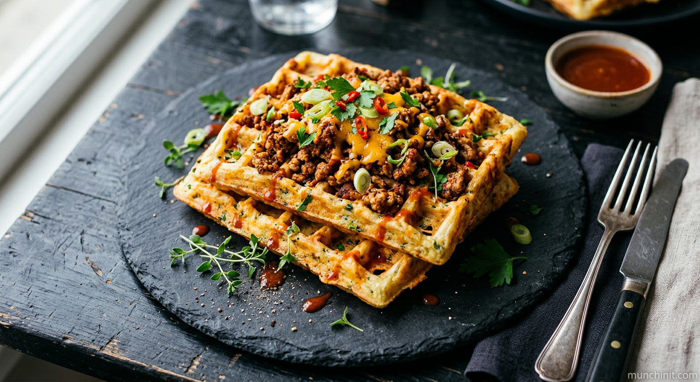 Oven-Crisped Turkey Mince & Cheddar Waffles