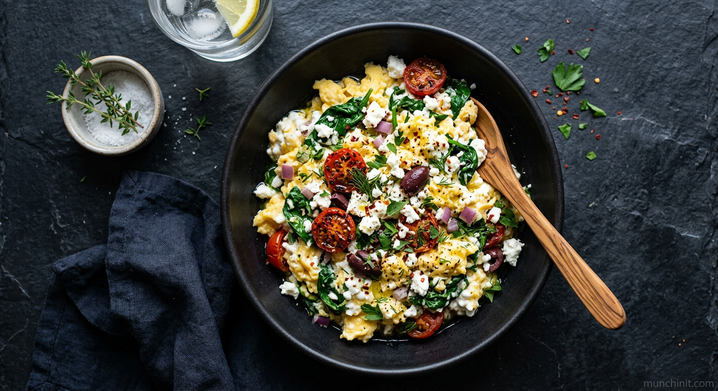 Mediterranean Cottage Cheese & Egg Scramble with Spinach