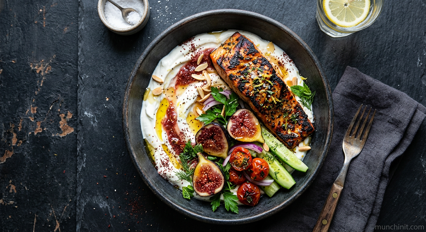 Mediterranean Grilled Salmon & Fig Yogurt Bowl with Honey Drizzle