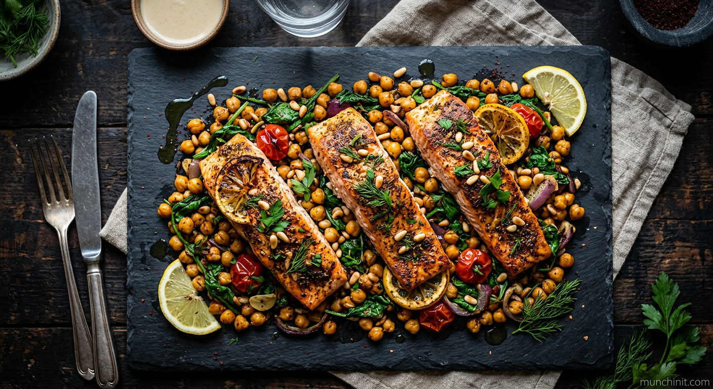 Middle Eastern One-Pan Roasted Salmon with Chickpeas & Spinach
