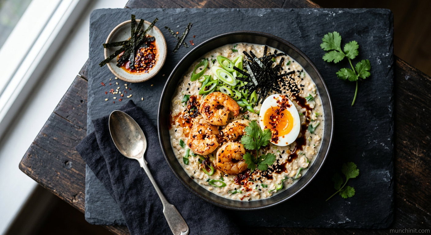 Pan-Seared Prawn & Spring Onion Savory Overnight Oats with Nori