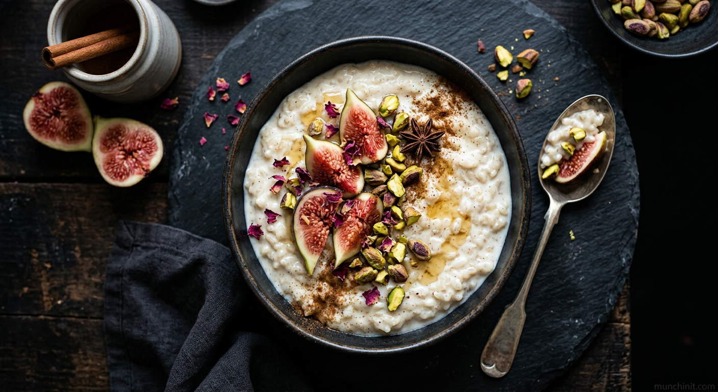 Spanish Almond Milk Rice Pudding Bowl with Fig & Pistachio