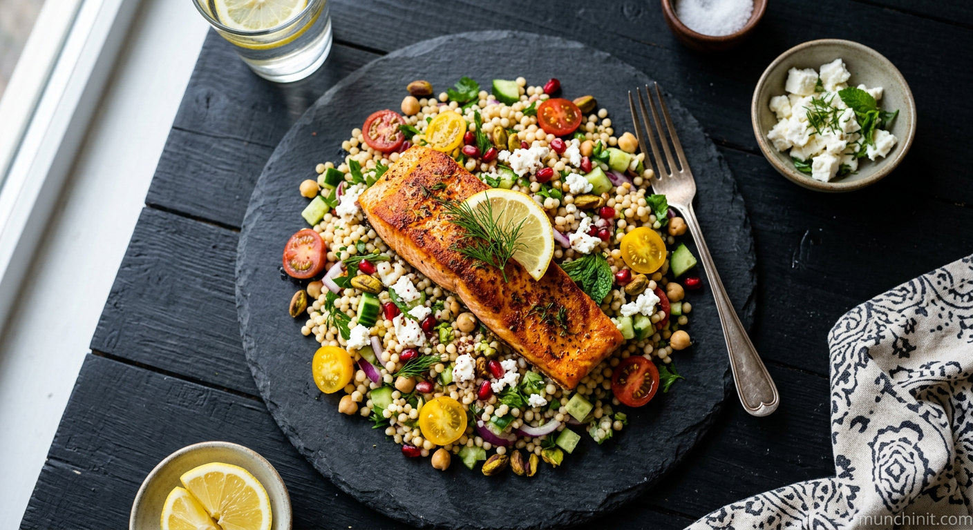 Middle Eastern Spiced Salmon & Giant Couscous Salad with Feta
