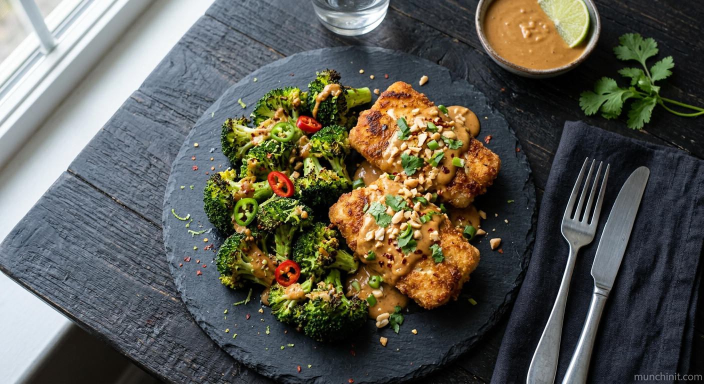 Keto Air Fryer Thai Peanut Cod with Broccoli
