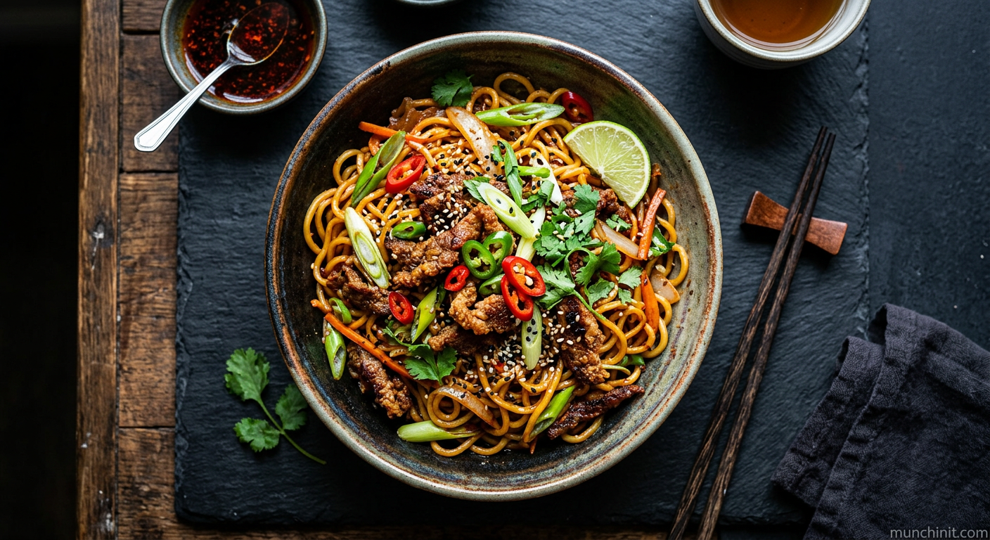 Spicy Crispy Korean Beef Noodles