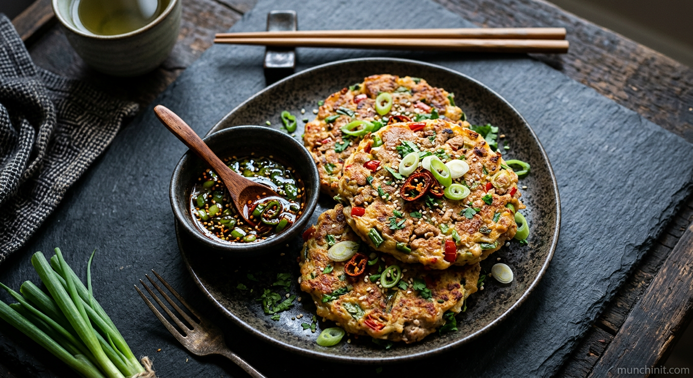 Spicy Pork & Green Onion Keto Pancakes with Soy-Lime Dip