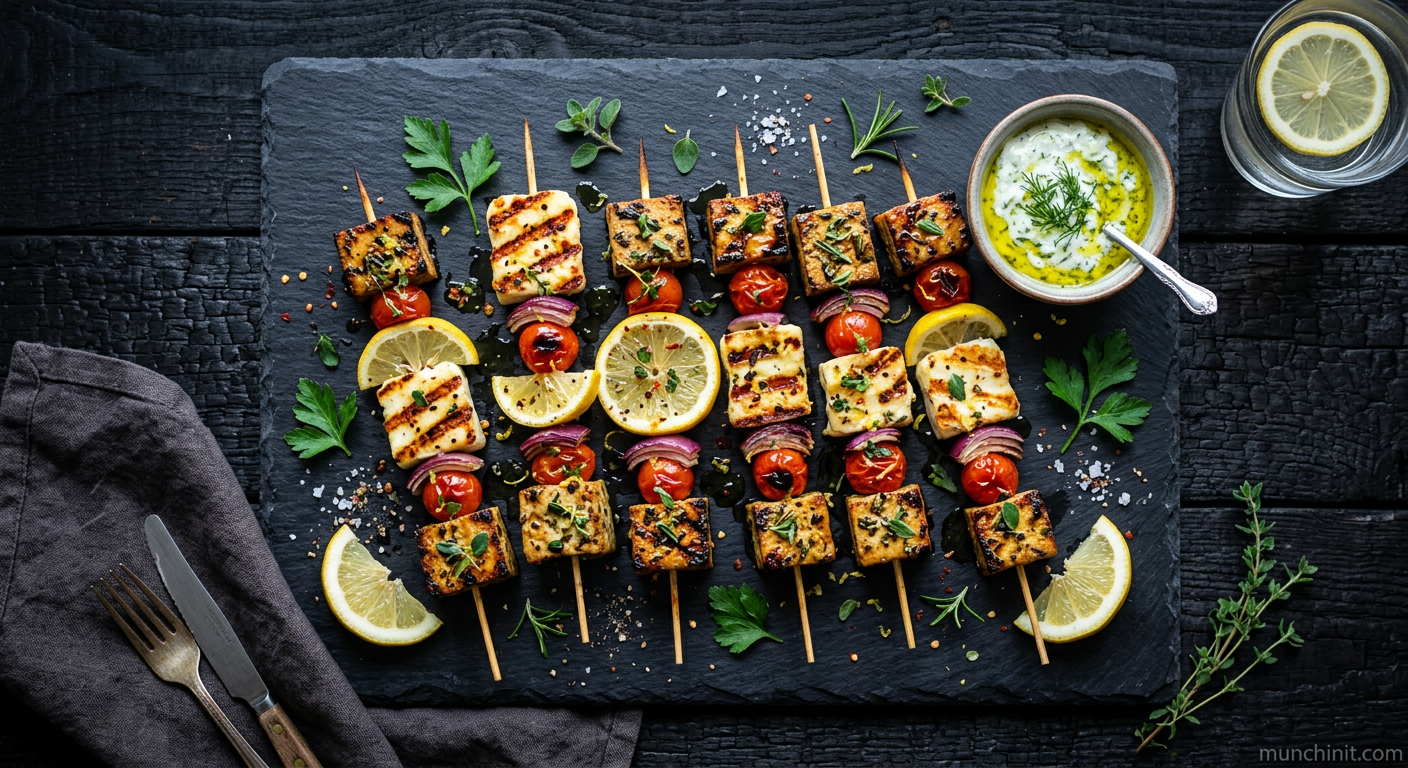 Creative Lemon & Herb Tofu and Halloumi Brunch Skewers