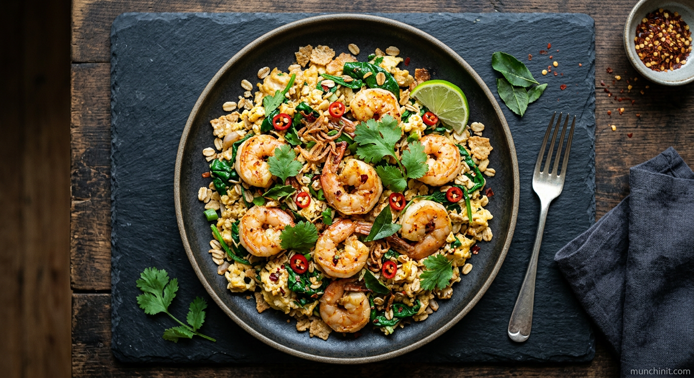 Thai-Spiced Garlic Prawn & Spinach Cereal Scramble