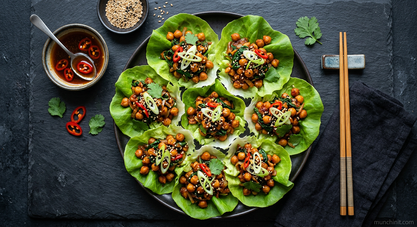 Gochujang Spiced Chickpea and Spinach Korean Lettuce Wraps
