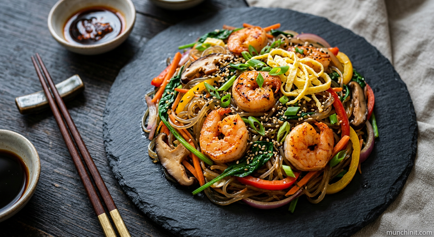 Vegan Prawn & Vegetable Japchae (Glass Noodles)