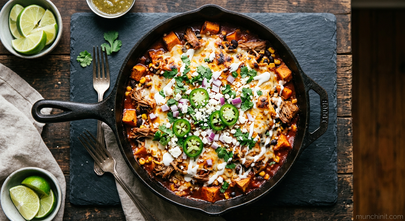 Speedy Pork & Sweet Potato Enchilada Skillet