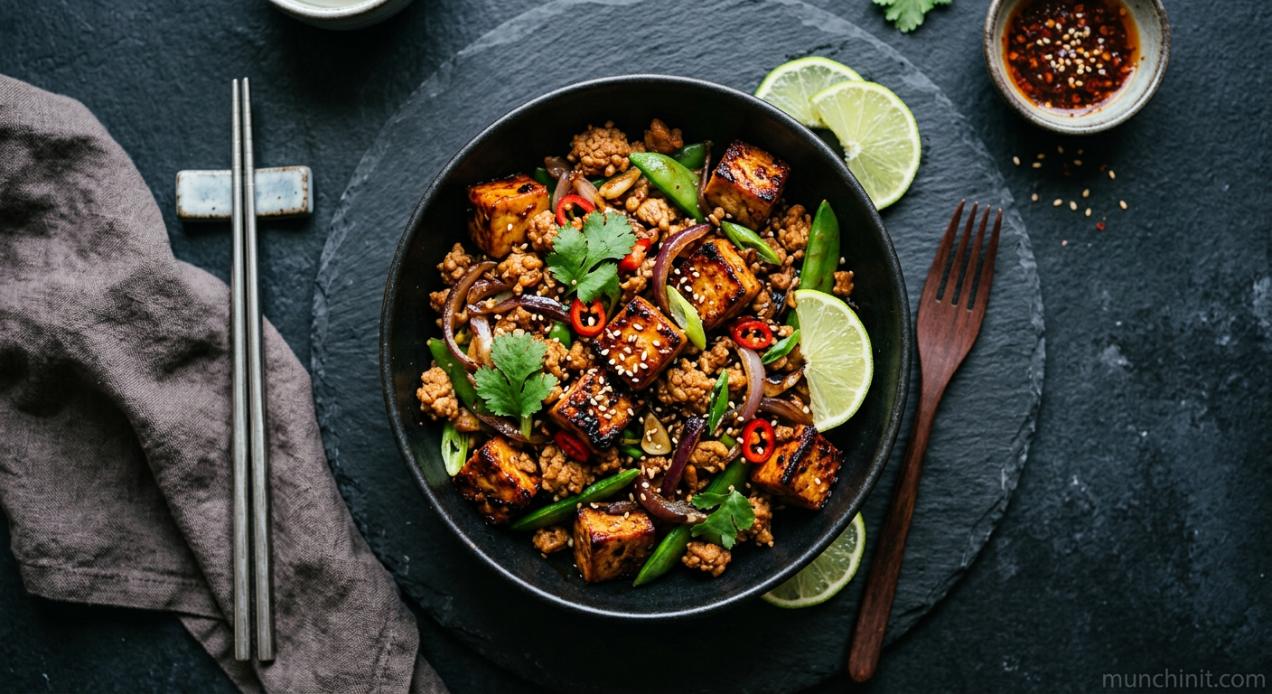 Vegan "Shaking Tofu" with Turkey-Style Crumbles