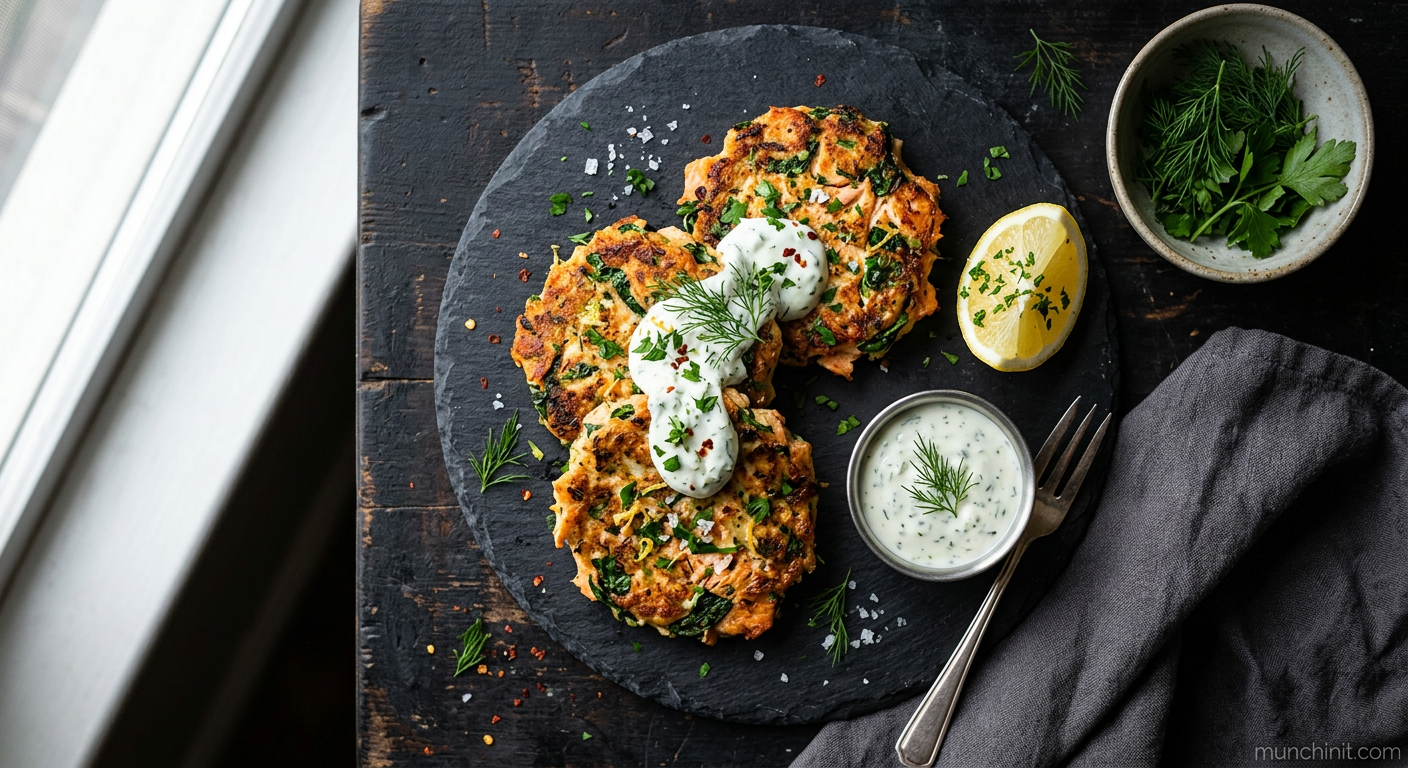 Simple Mediterranean Salmon & Spinach Fritters