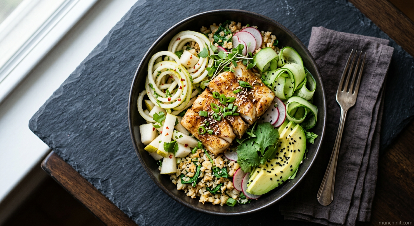 Chinese Five-Spice White Fish & "Pear" Keto Brunch Bowl