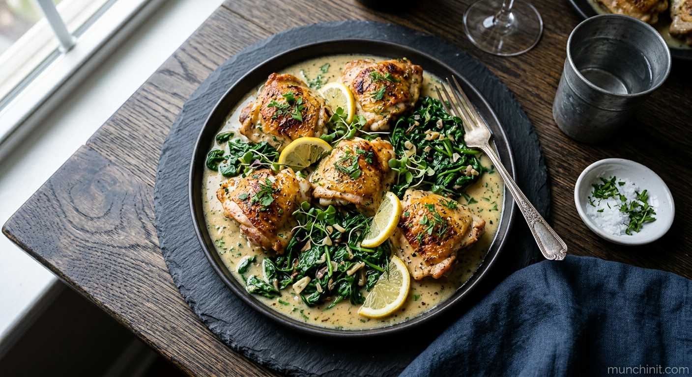Creamy Lemon Herb Chicken with Wilted Spinach