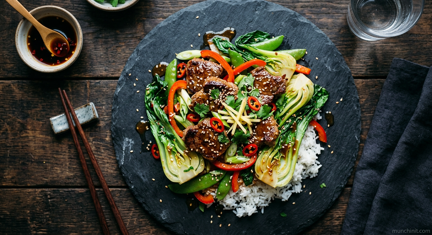 Gluten-Free Ginger & Garlic Lamb with Bok Choy Stir-fry