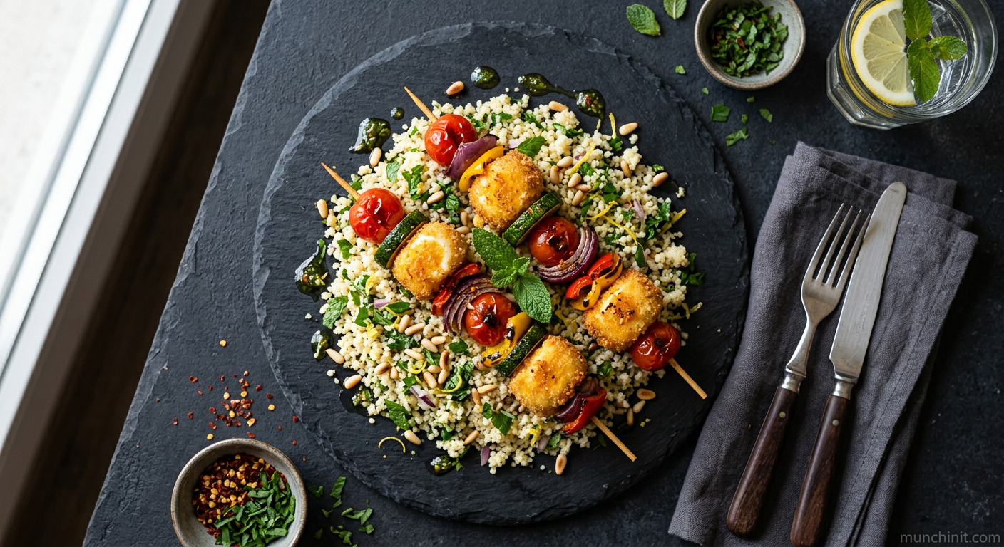 Crispy Egg & Vegetable Brochettes with Mint Couscous