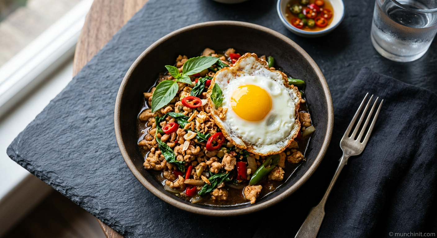 Thai Basil Chicken & Fried Egg Hash