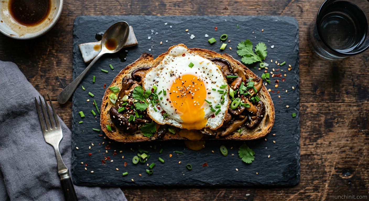 Crispy Duck Egg & Soy-Glazed Mushroom Toast
