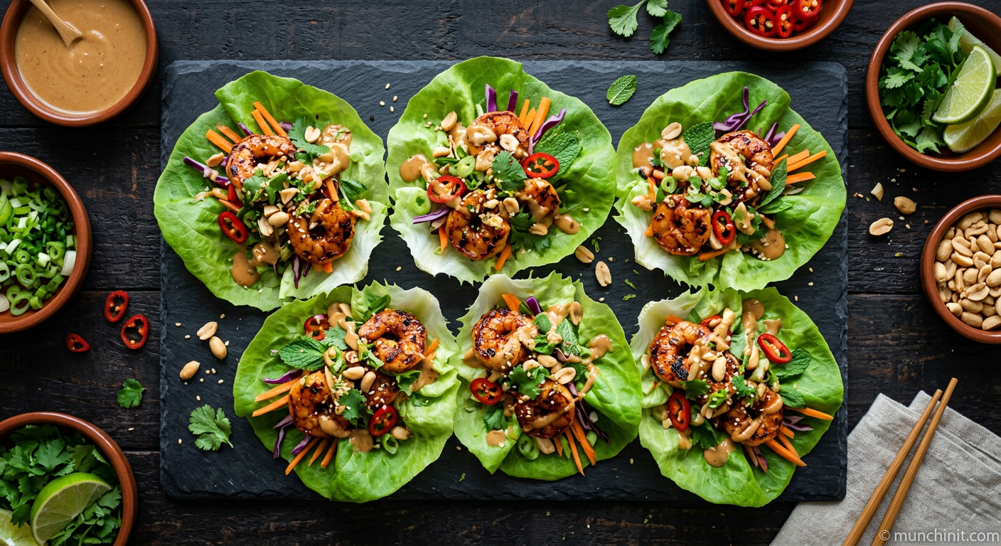 Speedy Korean Prawn Lettuce Wraps with Peanut Drizzle