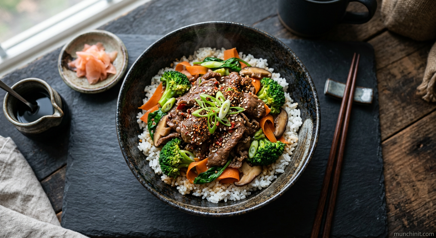 Simple to Cook: Microwave-Steamed Beef and Vegetable Donburi Bowl