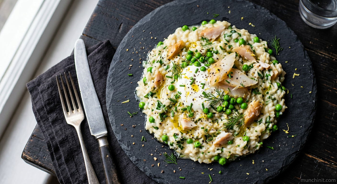 Smoked Haddock & Pea Risotto with Reduced Fat Creme Fraiche