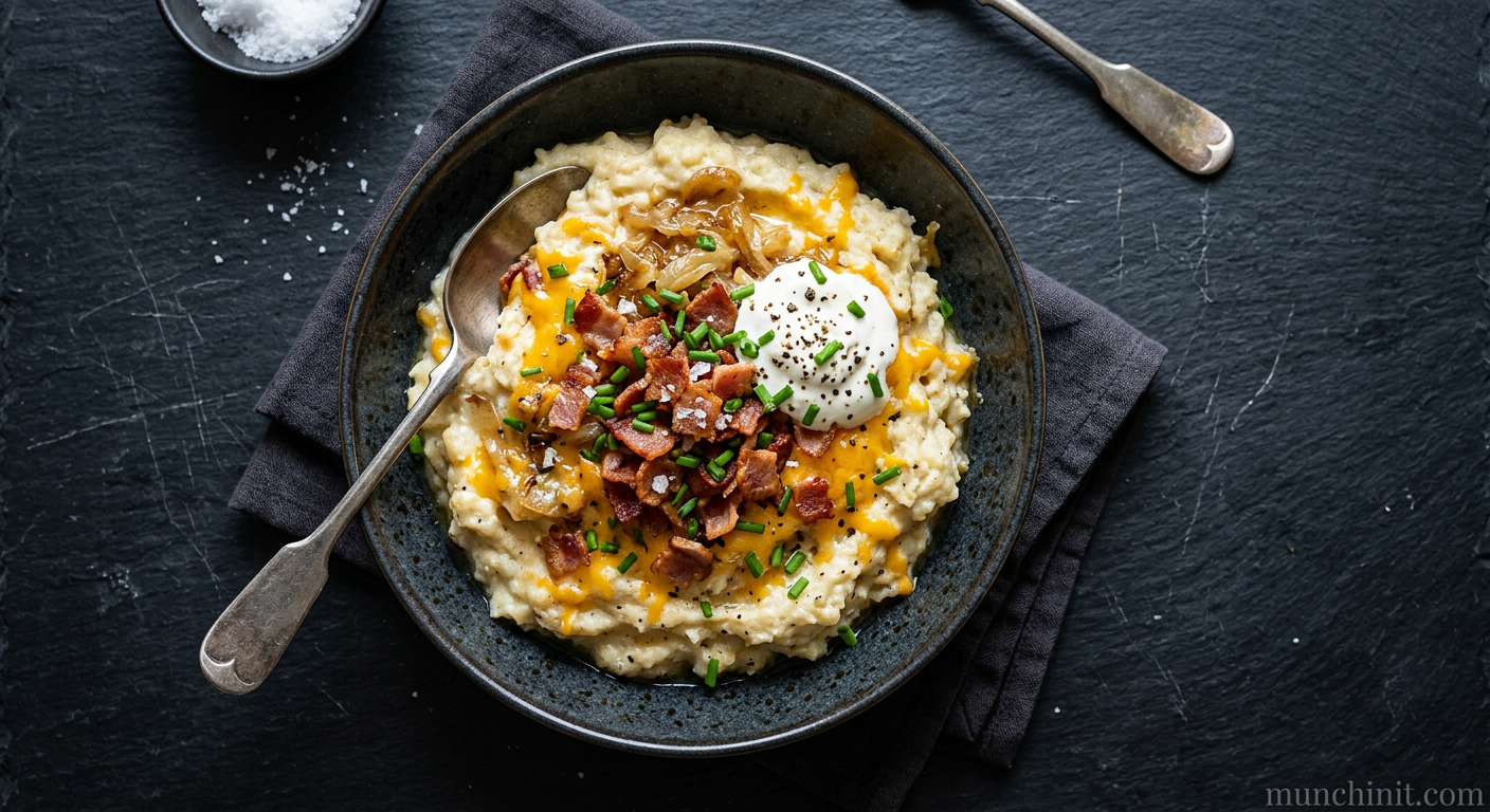 Loaded Keto Cauliflower Mash with Crispy Bacon