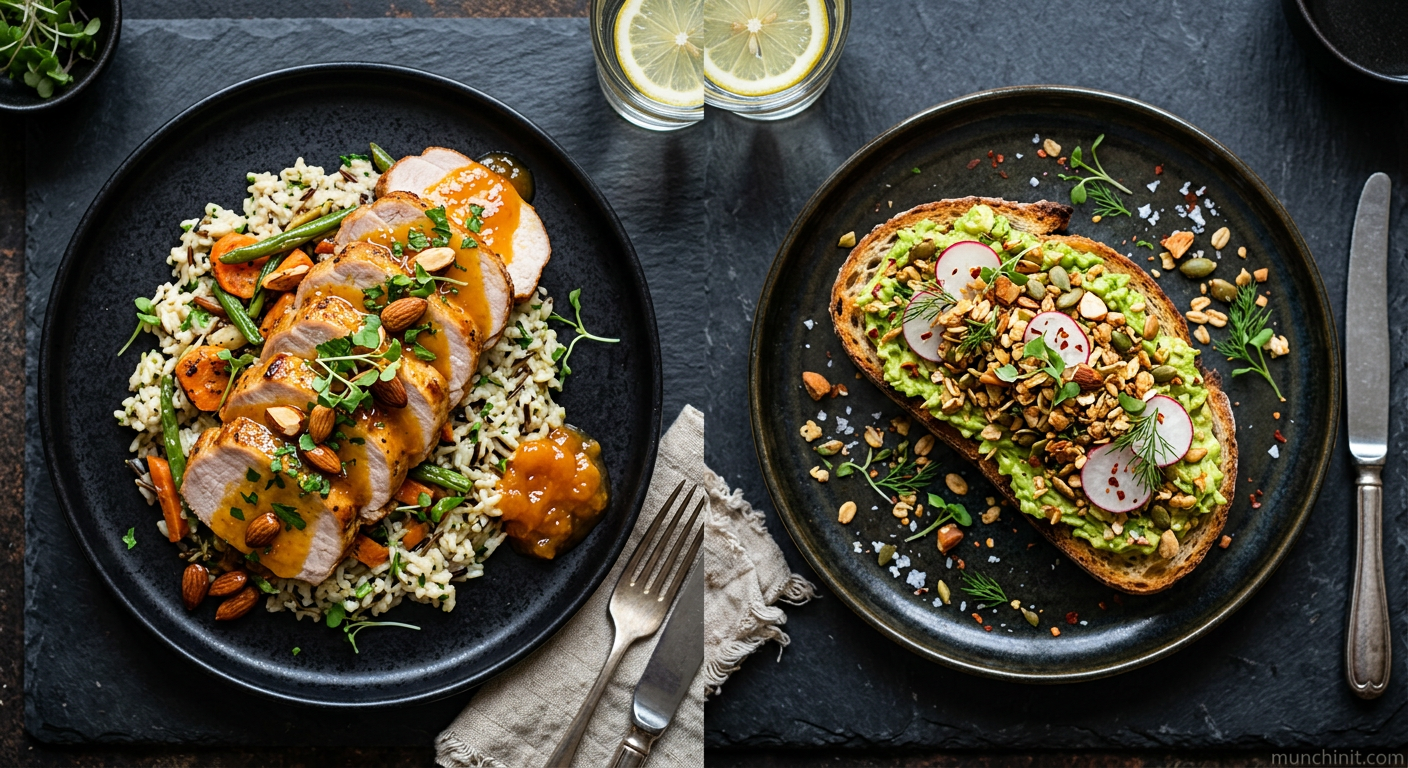 Apricot Glazed Pork Loin & Almond Crumble Avocado Toast