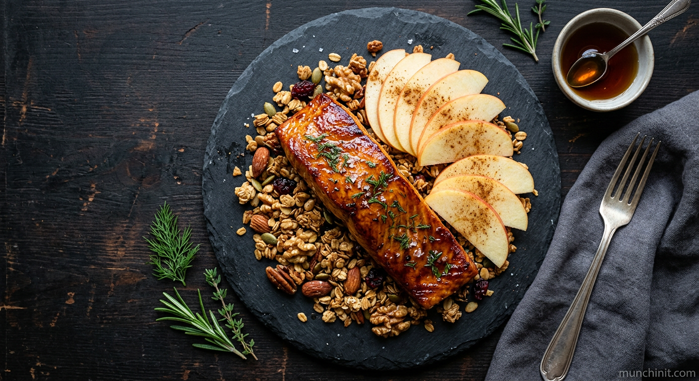 Maple-Glazed Salmon & Nut Granola with Apple Slices