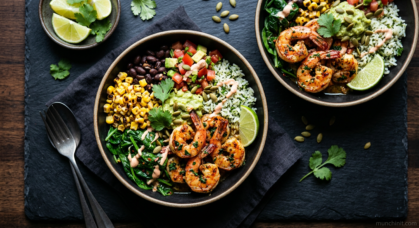 Garlic Butter Prawn & Spinach Burrito Bowls