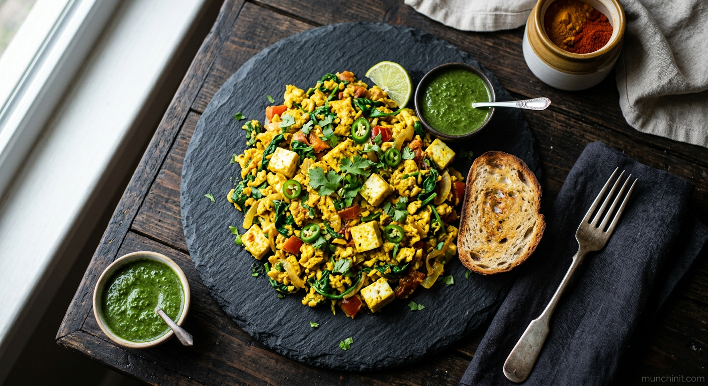 Indian Spiced Scrambled Eggs with Paneer & Spinach