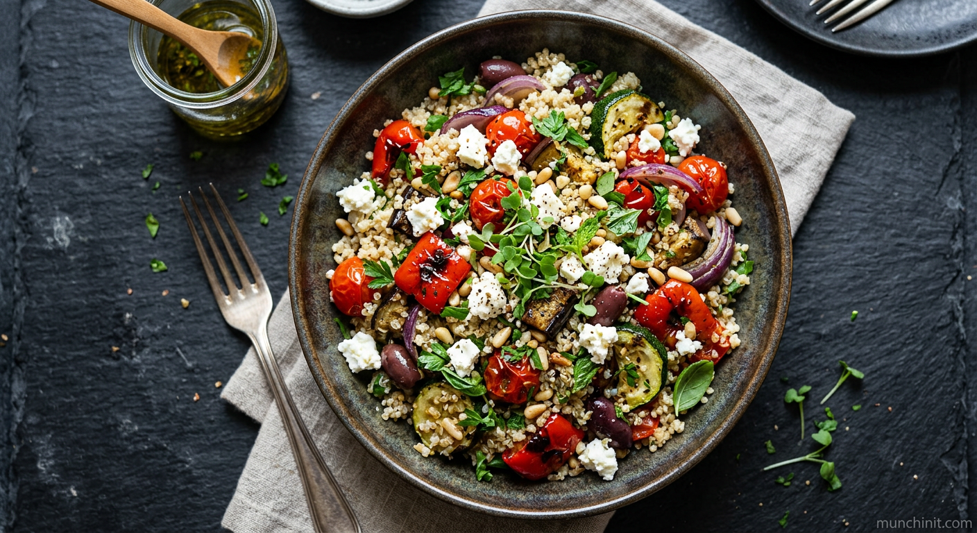 Mediterranean Roasted Veg & Feta Quinoa Salad