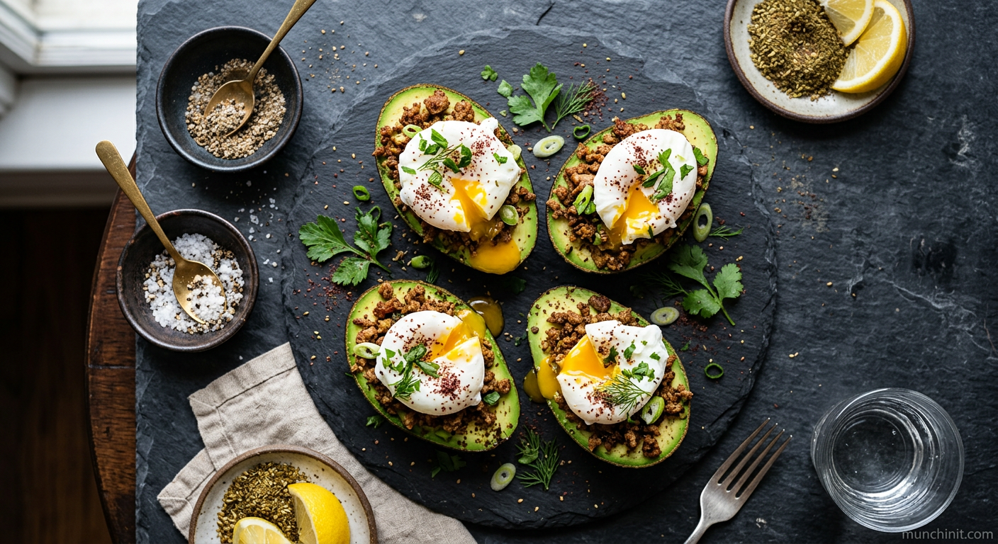 Keto Za'atar Crispy Lamb & Poached Egg Avocado Bites