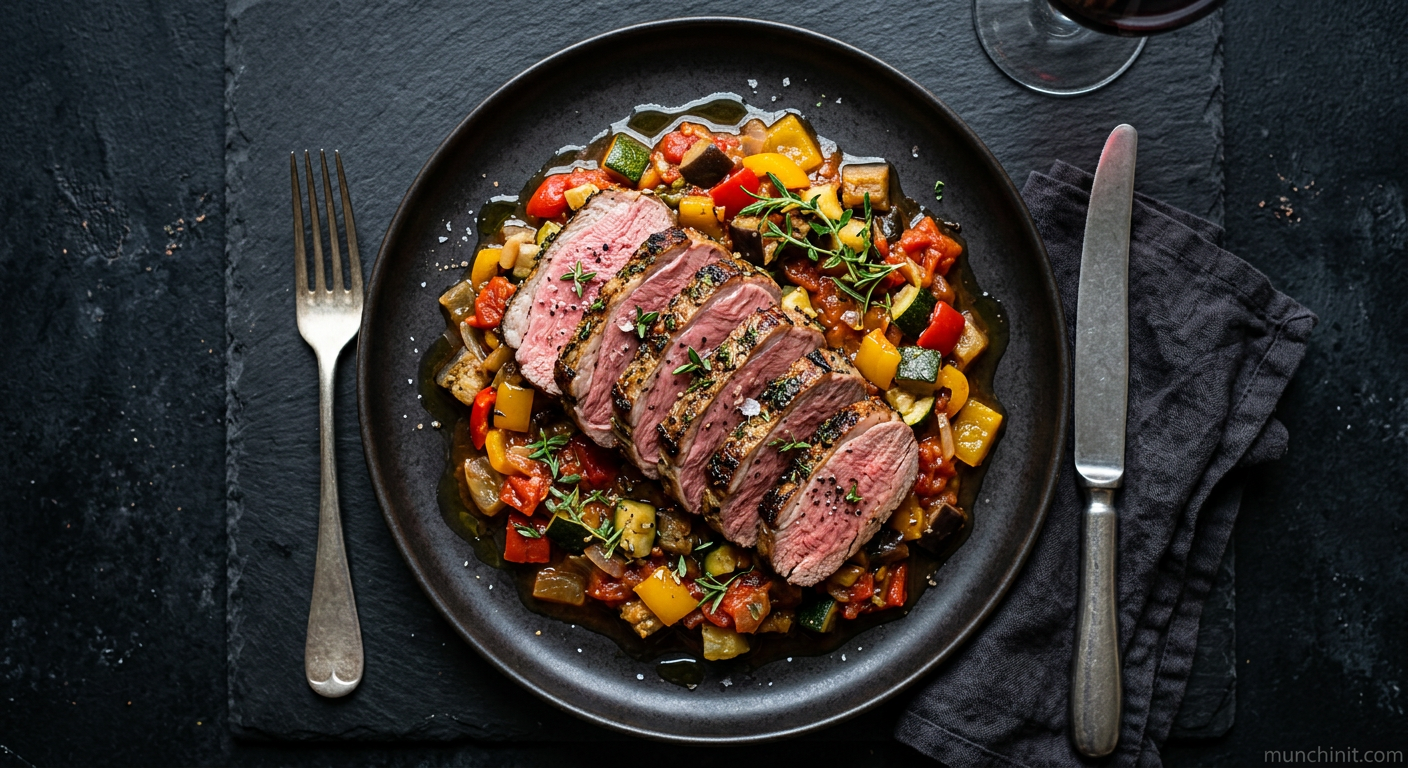 Pan-Seared Lamb Rump with Mediterranean Ratatouille